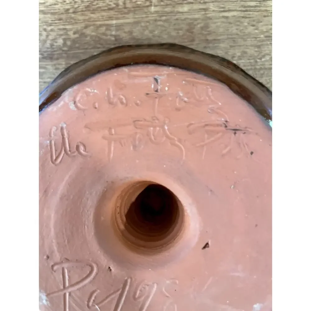 Vintage 1981 Signed Artisan Studio Pottery Chamberstick Candle Holder Brown
